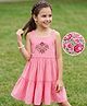 EARTHY TOUCH 100% Cotton Woven Sleeveless Ethnic Dress with Floral Embroidery in Pink