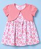 Babyhug Cotton Single Jersey Knit Half Sleeves Floral Printed Frock with Shrug - Pink