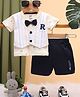 TOONYPORT Cotton Knit Half Sleeves Alphabets Printed Tee & Shorts Set With Attached Waistcoat - Yellow