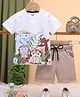 TOONYPORT Cotton Knit Half Sleeves Animals Printed Tee & Shorts Set - Beige