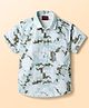 Radutu Cotton Woven Half Sleeves Checks & Abstract Printed Shirt - White & Light Green