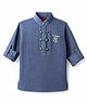 Radutu Cotton Woven Kurta Shirt with Roll Up Sleeves and Embroidered Detail in Blue for 4-5 Years