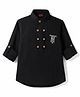 Radutu Cotton Woven Kurta Shirt with Roll Up Sleeves and Embroidered Detail in Black for 2-3 Years