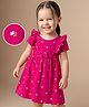 Babyhug Single Jersey Knit Frock and Bloomer with Half Sleeves and Floral Print - Pink