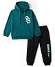 Pine Kids Looper Knit Full Sleeves Hooded Winter Wear Suit With Text Print - Dark Green