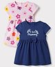 Babyhug Single Jersey Knit Knee Length Frocks with Sleeveless and Floral Print Pack of 2 in Pink Navy Blue