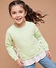 Arias Cotton Brushed Fleece Knit Sweatshirt with Full Sleeves & Bow Detail - Green
