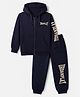 Pine Kids Looper Knit Full Sleeves Hooded Winter Wear Suit With Text Print - Navy Blue