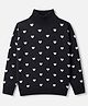 Pine Kids Knit Full Sleeves  Pullover with Heart Design - Black