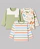 Babyhug Cotton Knit Striped T-Shirts with Full Sleeves and Dinosaur Print Pack of 3 - Green White & Cream