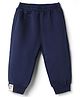 Little Kangaroos Muslin Knit Full Length Fleece and Woollen Pant With Teddy Bear Patch - Navy Blue