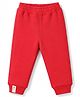 Little Kangaroos Muslin Knit Full Length Fleece and Woollen Pant With Teddy Bear Patch - Red