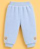 Little Kangaroos Muslin Knit Full Length Fleece and Woollen Pant With Teddy Bear Patch - Light Blue