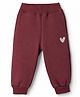Little Kangaroos Muslin Knit Full Length Hearts Printed Fleece & Woollen Pant - Plum