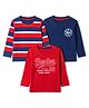 Babyhug 100% Cotton Knit Full Sleeves Striped T-Shirts with Boston Print Pack of 3 - Red Navy Blue