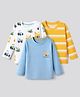 Babyhug Cotton Knit T-Shirt with Full Sleeves and Construction Vehicles Print Pack of 3 - Blue Yellow White