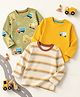 Babyhug 100% Cotton Knit Full Sleeves T-Shirts with Construction Vehicles Print Pack of 3 in Yellow Green