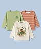 Babyhug 100% Cotton Knit Striped T-Shirts with Full Sleeves and Dinosaur Print Pack of 3 - Green Offwhite & Orange
