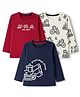 Babyhug Cotton Knit T-Shirts with Full Sleeves and Construction Vehicles Print Pack of 3 - Red Navy Blue & Offwhite
