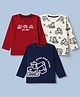 Babyhug Cotton Knit T-Shirts with Full Sleeves and Construction Vehicles Print Pack of 3 - Red Navy Blue & Offwhite