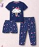 Trampoline Cotton Blend Knit Half Sleeves Cloud & Star Printed Tee & Pajama Night Suit With Shorts - Navy Blue