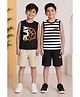 Trampoline Cotton Blend Knit Pack Of 2 Sleeveless Play Text  Printed & Striped Tee & Shorts Set - Black & White