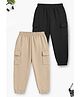 Trampoline Cotton Blend Knit Pack Of 2 Solid Cargo Style Joggers - Beige & Black