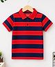 Trampoline Cotton Blend Knit Half Sleeves Striped Polo Tee - Red & Blue