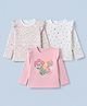 Babyhug 100% Cotton Knit Full Sleeves T-Shirts with Frill Details and Polka Dots Foral Print Pack of 3 - Light Pink White Pink