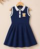 Trampoline Cotton Blend Knit Sleeveless Bear Patch Applique Detailed Dress - Navy Blue