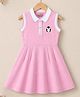 Trampoline Cotton Blend Knit Sleeveless Penguin Patch Applique Detailed Dress - Pink