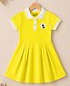 Trampoline Cotton Blend Knit Half Sleeves Bee Patch Applique Detailed Dress - Yellow