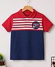 Trampoline Cotton Blend Knit Half Sleeves Striped Polo Tee - Red & Blue