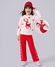 Pine Kids Knit Sweater Set with Full Sleeves and Reindeer Design in Red