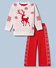 Pine Kids Knit Sweater Set with Full Sleeves and Reindeer Design in Red