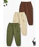 Trampoline Cotton Blend Knit Pack Of 3 Solid Cargo Styled Joggers - Brown Beige & Green