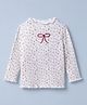 Babyhug Cotton Knit Full Sleeves Winter T-Shirt with Floral Print and Bow Embroidery in White for 6-9 Months