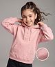 Arias Cotton Brushed Fleece Knit Hooded Sweatshirt with Full Sleeves and Lace Detailing Pink