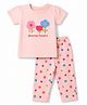 Doodle Poodle 100% Cotton Single Jersey Knit Half Sleeves Top & Pyjama Night Suit with Blooming Flowers Print - Pink