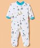 Junior Star Full Sleeves Animals Printed Footed Sleepsuit - White