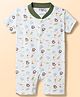 Junior Star Half Sleeves Animals Printed Romper - White