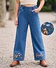 Mark & Mia Cotton Lycra Full Length Denim Jeans With Floral Embroidery - Blue