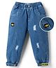 Mark & Mia Cotton Lycra Full Length Denim Jeans With Patch & Embroidery - Blue