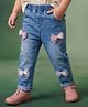 Mark & Mia Cotton Lycra Denim Full Length Washed Jeans With Embroidery & Bow - Blue