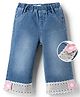 Mark & Mia Cotton Lycra Full Length Denim Jeans With Lace Embroidery & Floral Applique - Blue