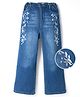 Mark & Mia Cotton Denim Full Length Jeans With Floral Embroidery - Blue