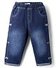 Mark & Mia Cotton Lycra Denim Full Length Jeans with Flowers Embroidery in Navy Blue