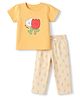 Doodle Poodle 100% Cotton Single Jersey Knit Half Sleeves Top & Pyjama Night Suit with Tulip Print - Yellow