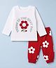 Doodle Poodle Single Jersey Knit Full Sleeves T-Shirt & Pyjama Night Suit with Floral Print - White