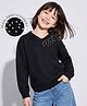 Arias Knit Full Sleeves Pullover With Pearls beads - Black